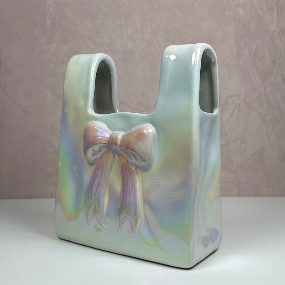 Iridescent Bow Bag Style Vase
